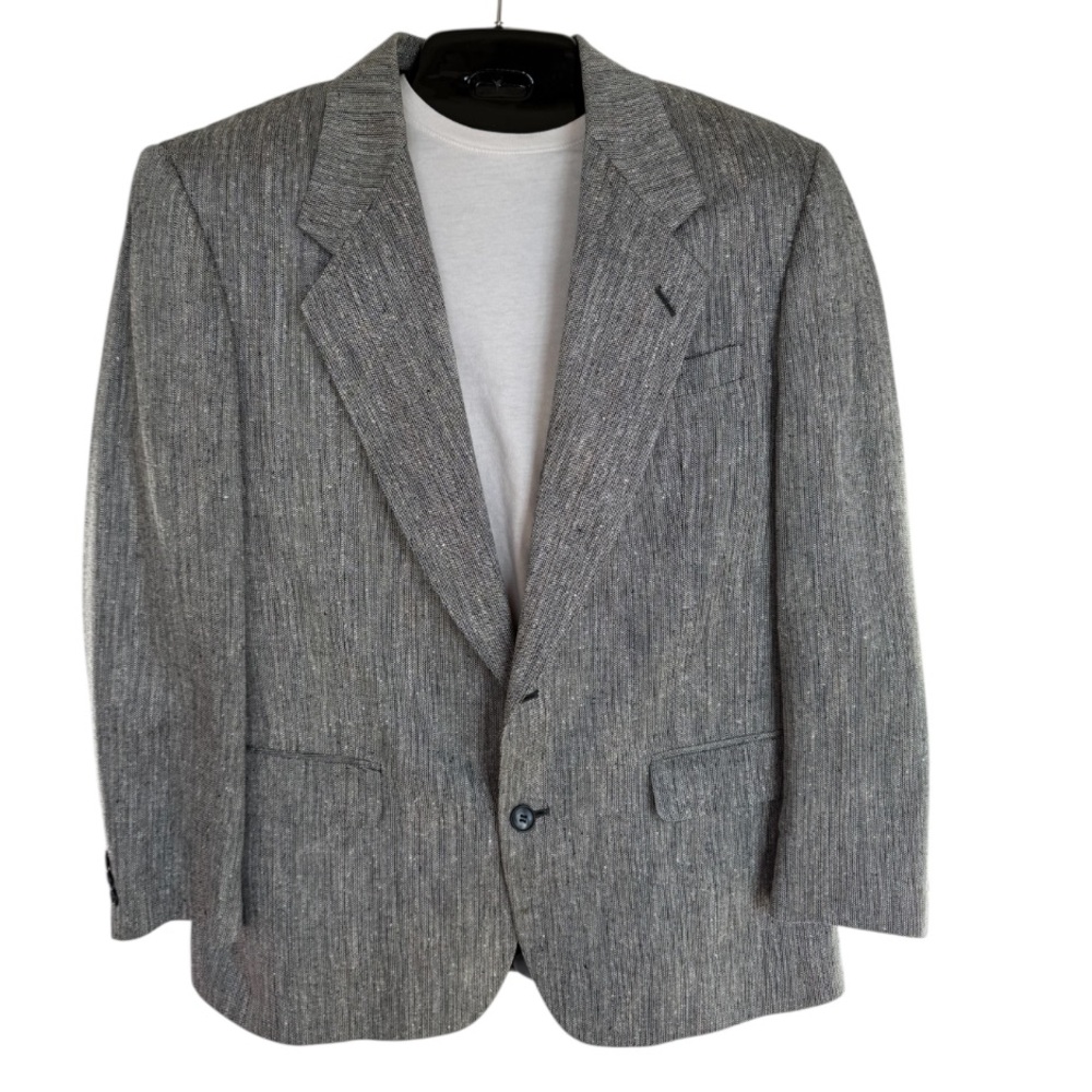 Pierre Balmain 100% Silk Herringbone Blazer Gray Tailored Jacket Size 42S